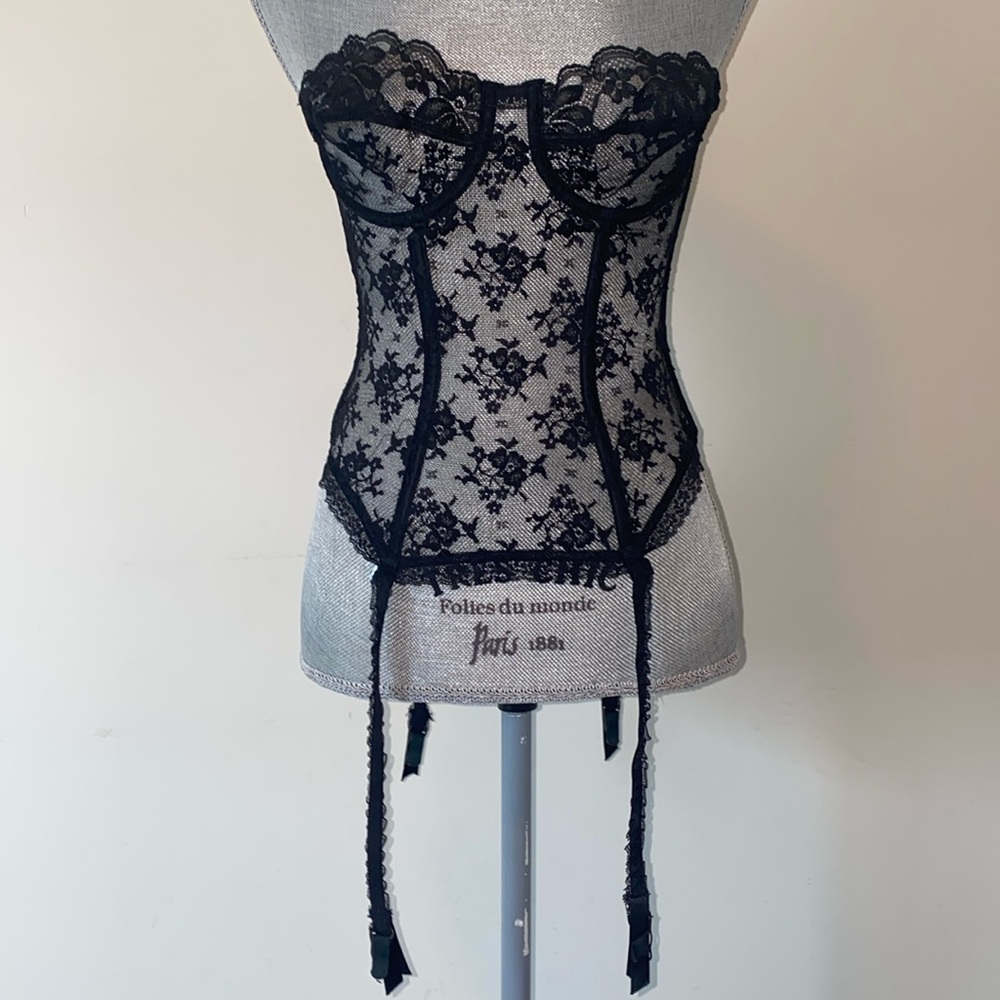 Vintage Whimsigoth Coquette Dolores Union Sheer Lace Underwire Bustier Black 34